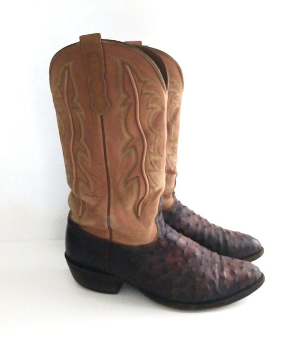 Nocona Full Quill Ostrich Exotic Western Boot Brown/Camel Leather 10D Made USA main image 7